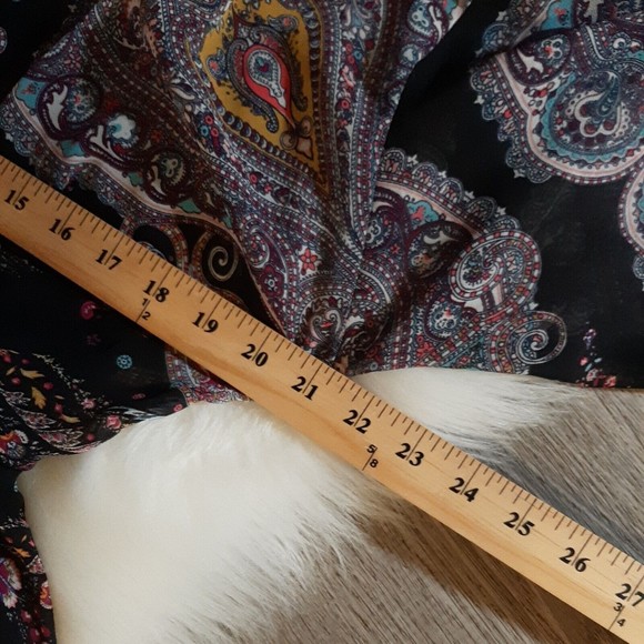 Express Womens Size M Drop Waist Dress Lined Scoop Neck 3/4 Sleeve Black/Paisley - Picture 8 of 10